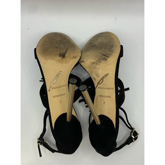 Brian Atwood Black Suede Fringe Gold Stiletto Heels Sz 7 - Picture 6 of 7
